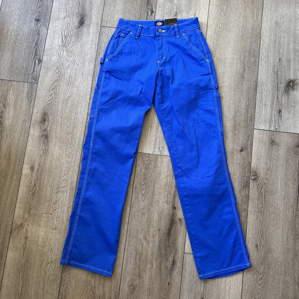 Dickies‎ Pants Women's 24R Blue Carpenter Straight Leg Contrast Stitch #413